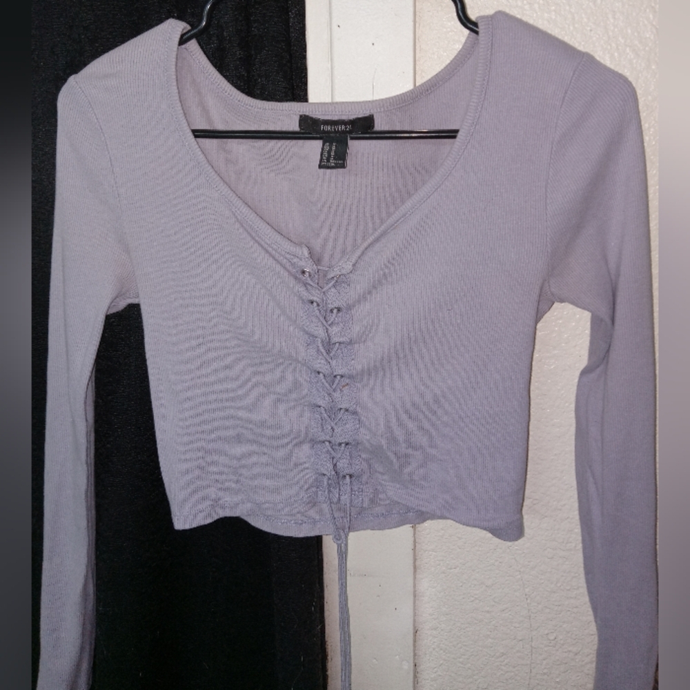 Forever 21 Lavender Lace-Up Crop Top